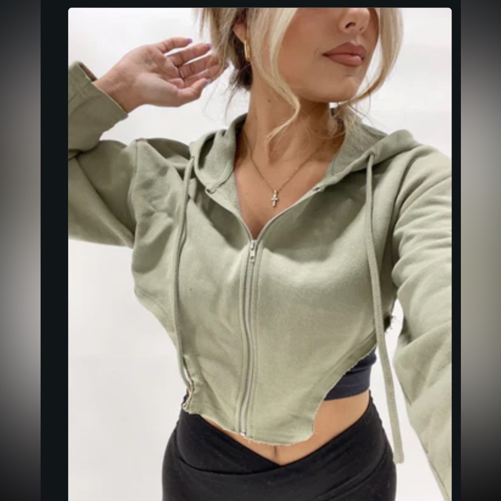 Sage green cropped lane201 hoodie